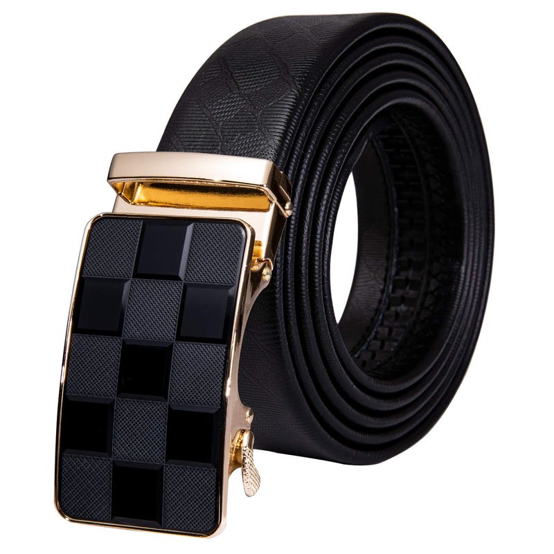 Dubulle Designer Men Leather Belt Fashion Black Plaid Sliding Adjustable Automaitc Rachet Buckle for Dress Casual - Image 1